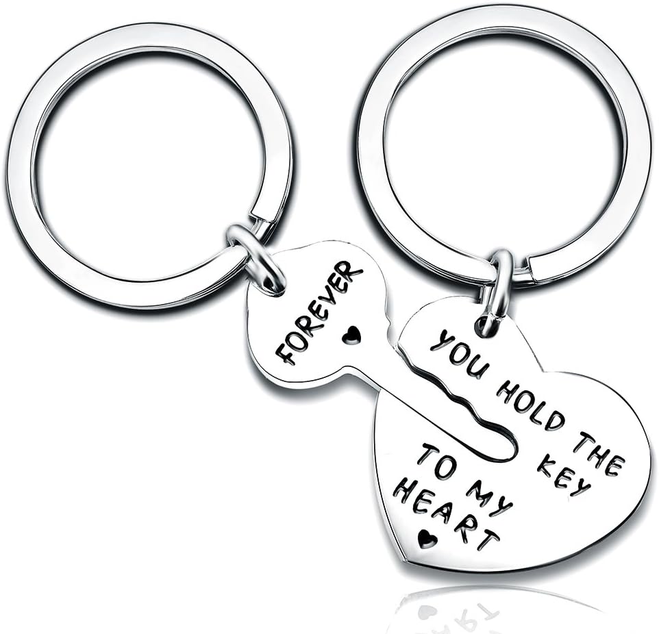 lauhonmin2pcs Couple Key Chain Ring Set - You hold the key to my heart & Forever - Love Heart Key Locks Lover Gift