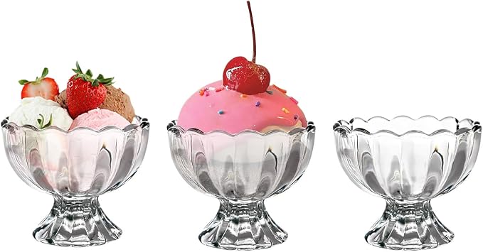 Vintage Glass Dessert Bowls, Ice Cream cups, 5oz Dessert cups, for Sundae, Fruit, Ice Cream, Pudding, small snacks,Condiment (3)