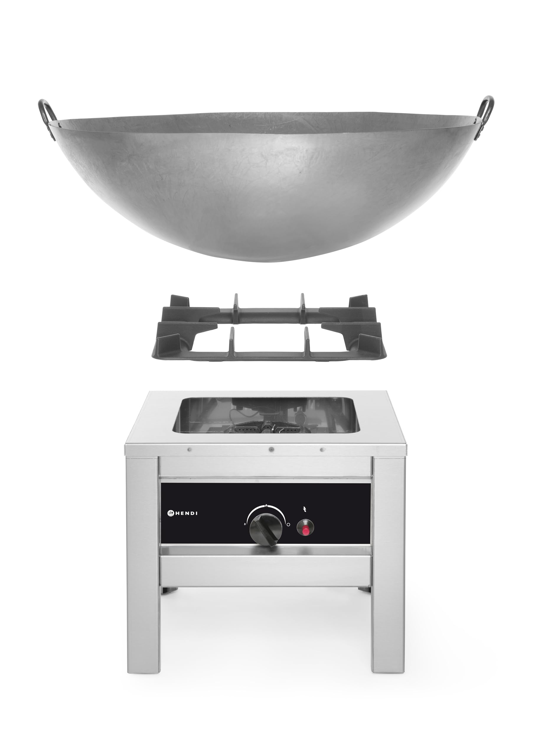 HENDI Réchaud à Gaz Professionnel Hokker pour Utilisation en Intérieur, avec Thermocouple et Allumage Électronique, Compatible Gaz Propane et Butane, 6,7kW, 425x425x(H)400mm, Acier Inoxydable