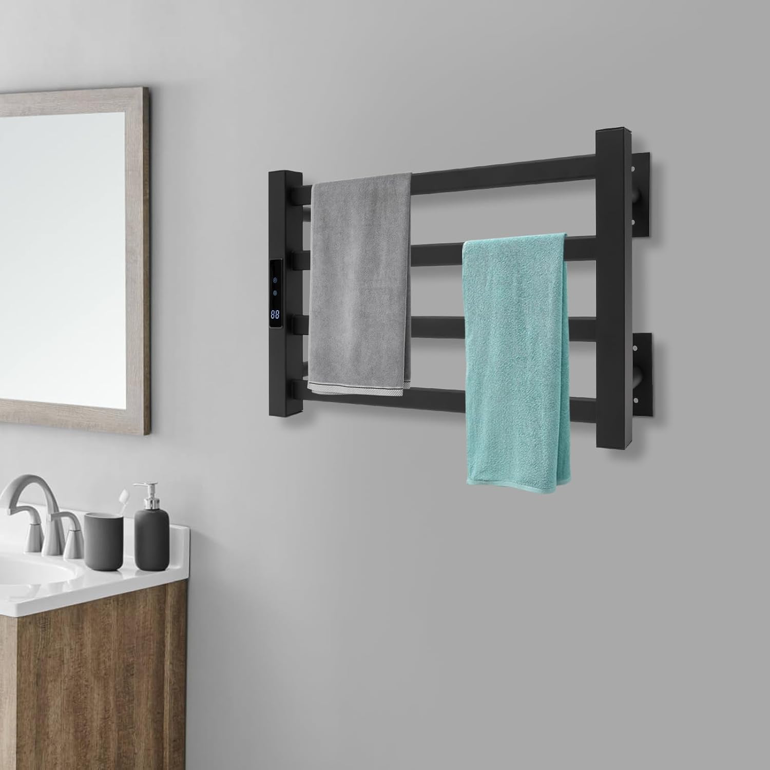 Wall-Mounted 4-Layer Towel Warmer with Digital Control，Heated Towel Rail for Warm and Dry Towels