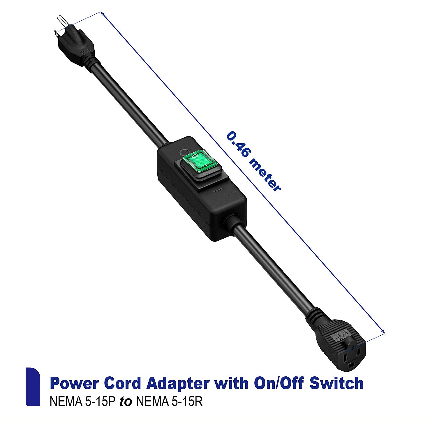 SJTW 14AWG 3C IP57 - Cavo di prolunga impermeabile per esterni, interruttore in linea On/Off, impermeabile, max 20 A, 125 V, lunghezza = 3,5 m
