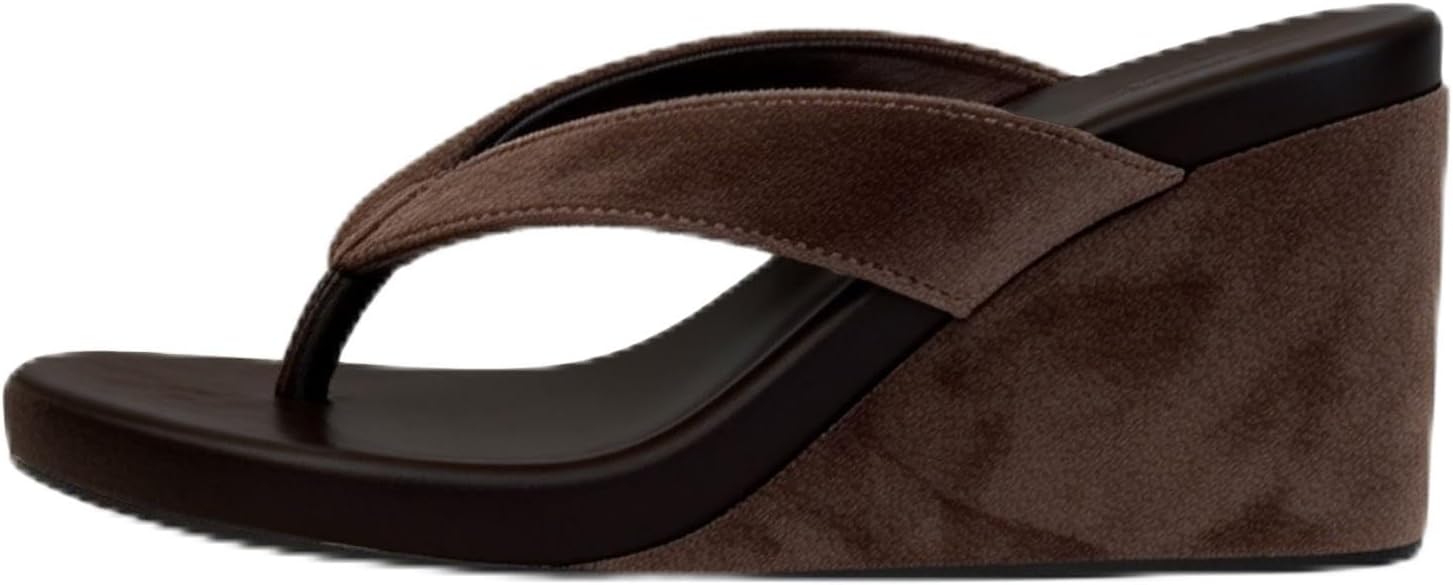 Women's Wedge Flip Flops - 3 Inch High Heel Platform Thong Sandals - Comfortable Padded Leather Insole Summer Slides - Classic Open Toe Platform Sandals for Daily Wear