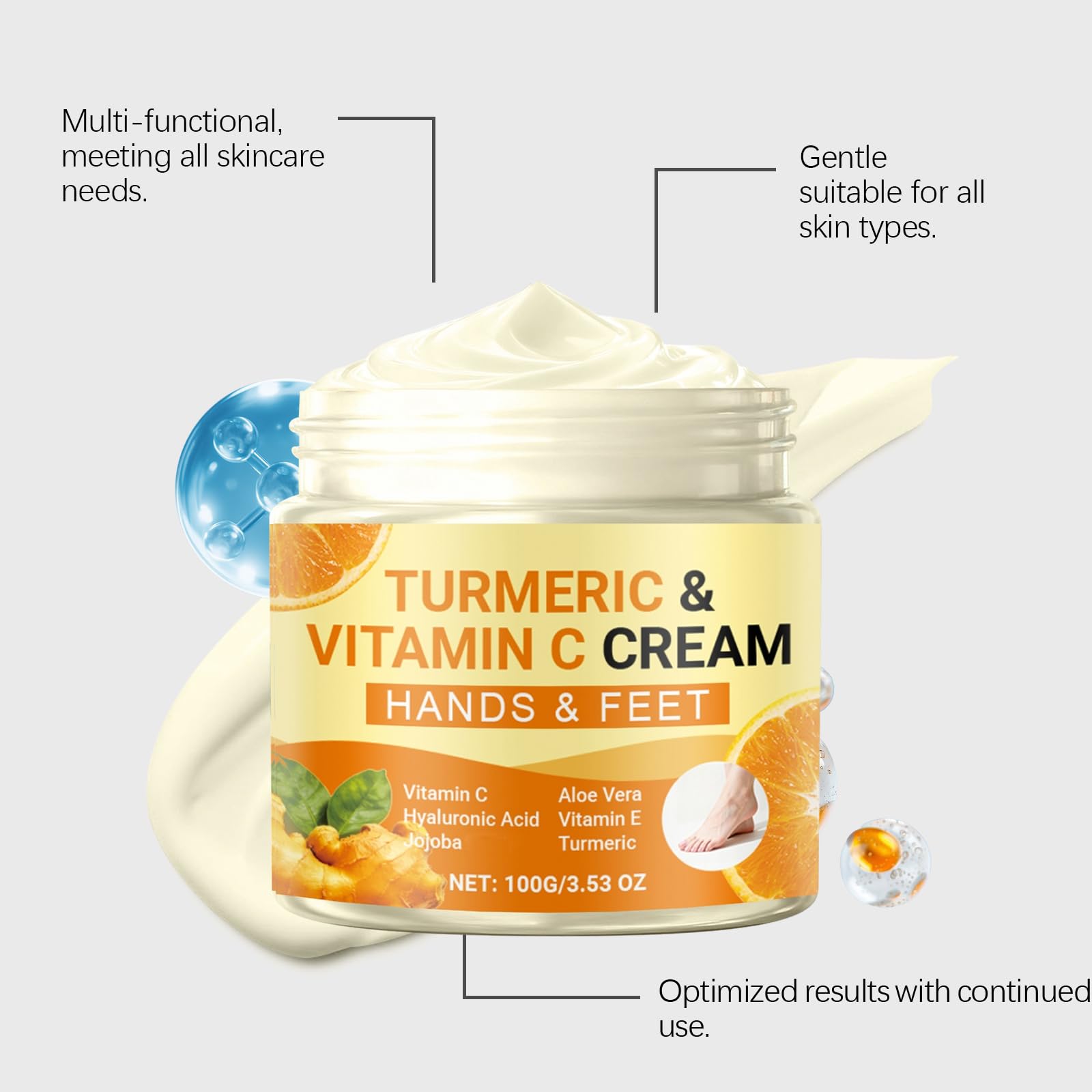 Curcuma Vitamina C Crema Mani e Piedi, Lozione Piede Idratante Profonda per Tacchi Secchi, Cracked e Pelle Ruvida, Estratto Nutriente di Aloe Vera Formulato, Crema Ripristinante Illuminante (2PCS)