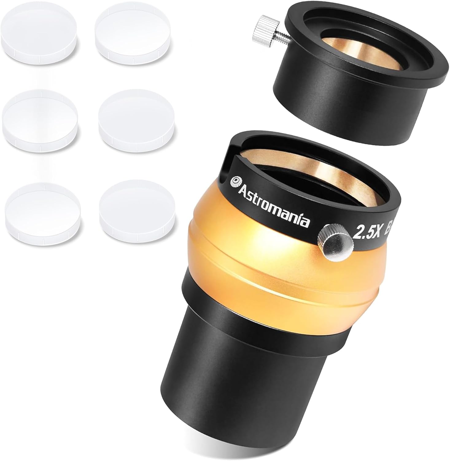 Astromania 2 Inch Dust Caps Set - Bundle with - 2" 2.5X Barlow Lens Allows The Use of Both 2" and 1.25" Eyepieces
