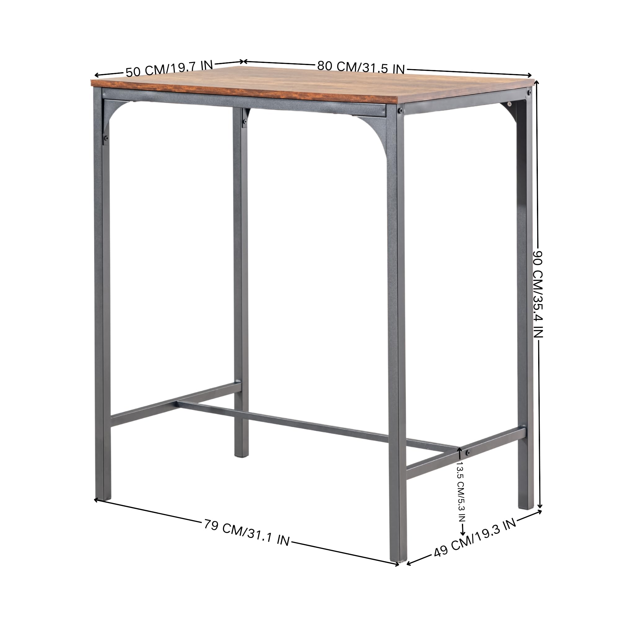 HOMYLIN Ensemble Table de Bar et chaises, Table de Bar Industrielle de 80 cm et 2 chaises (40 x 30 x 65 cm) pour Salon, Bar à Domicile, Marron