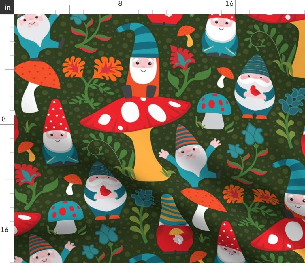 Spoonflower Fabric - Gnomes Woodland Whimsical Nursery Mushrooms Floral Novelty Printed on Petal Signature Cotton Fabric by The Yard - Sewing Quilting Apparel Crafts Decor