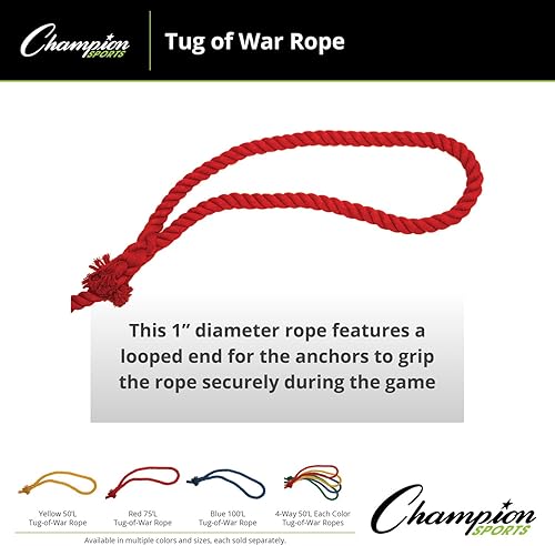 Miniatura 7 de Champion Sports Cuerdas de tira y afloja - Múltiples estilos 100 pies - individual (azul),50 pies - 4 vías (rojo/amarillo/azul/verde),50 pies -
