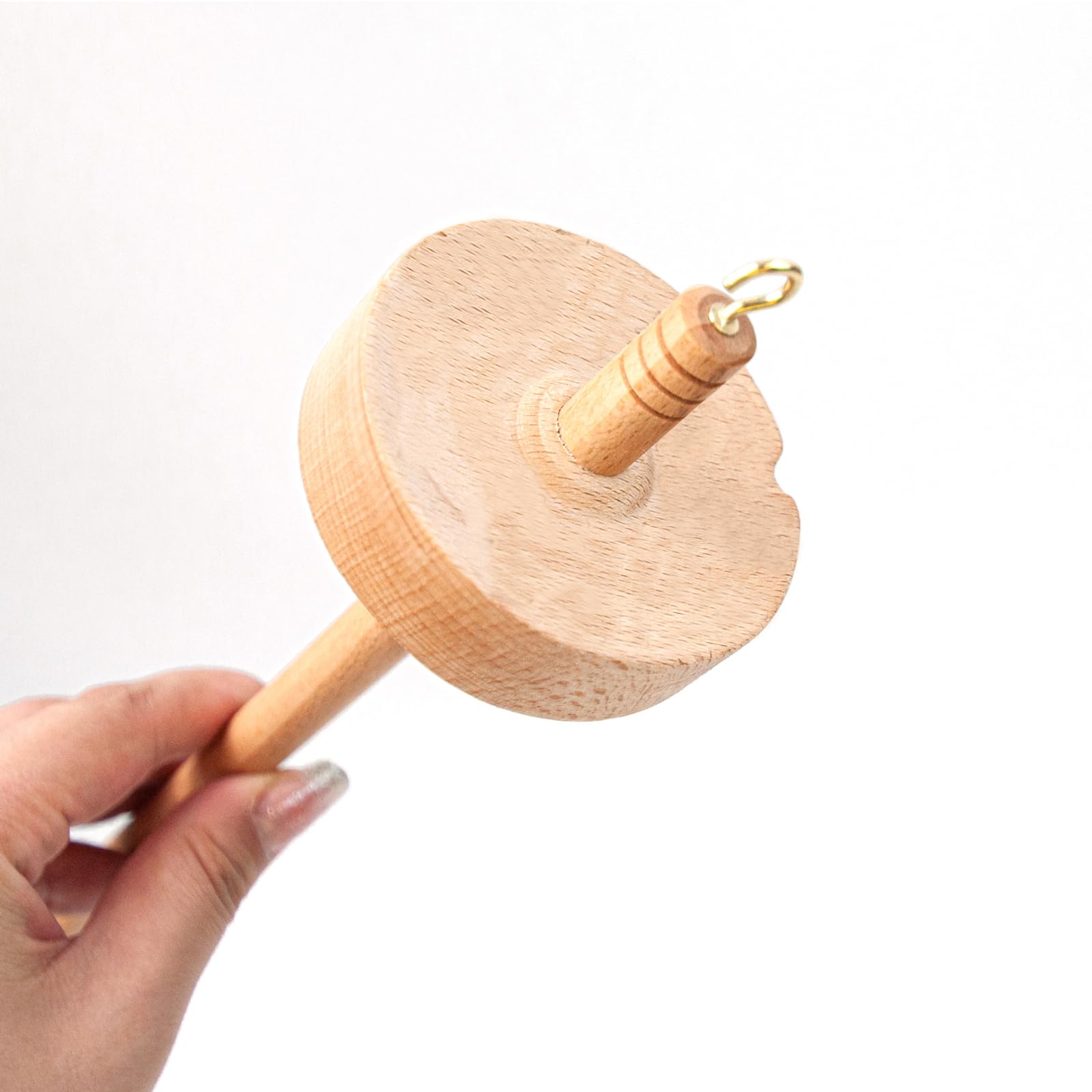 Felicità fatta a mano: set di 2 mandrini a mano in legno con filato Whorl – strumento perfetto per filatura a mano e lana