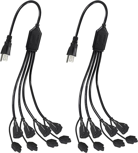 KUNCAN Cable divisor de alimentación de 4 tomas, adaptador de enchufe múltiple de 3 clavijas de 1 a 4 vías, macho a hembra, cable de extensión