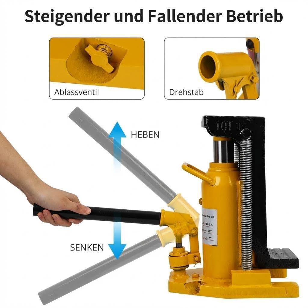 10T Luft-Hydraulischer Maschinenheber Mit Zehe Und Handpumpe – Schwerlast Zehenheber Aus Stahl, Niedrige Bauhöhe Für Maschinen, Industrieanlagen, Fahrzeugreparatur, Werkstatt & Bauarbeiten