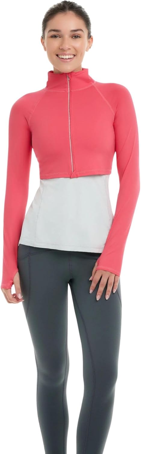 Women's UPF 50+ Sun Protection Active Full Zip Crop Top Jacket.