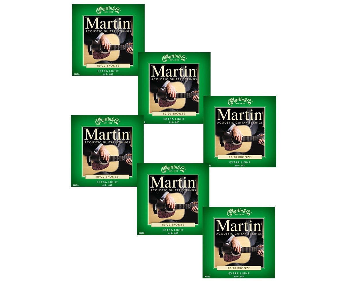 Martin M170 80/20 bronce redonda herida cuerdas de luz extra ac-guitar 6-Pack