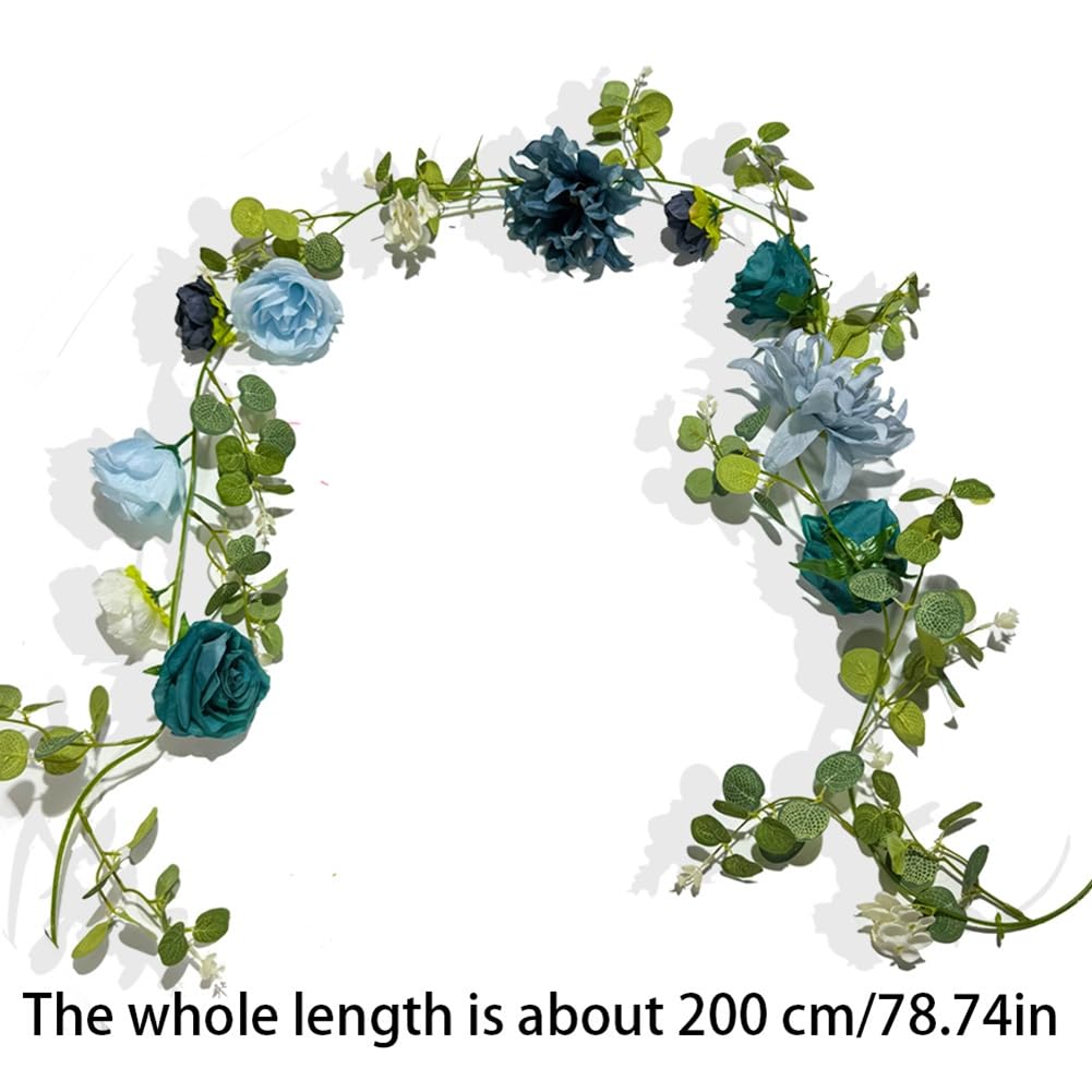 Girlanda ze sztucznych kwiatów, 200 cm, róże, kwiaty, winorośl z eukaliptusem, sztuczne kwiaty, dekoracja, wesele, dekoracja stołu, na wesele, do ogrodu, domu, na ścianę, stół, 4 sztuki