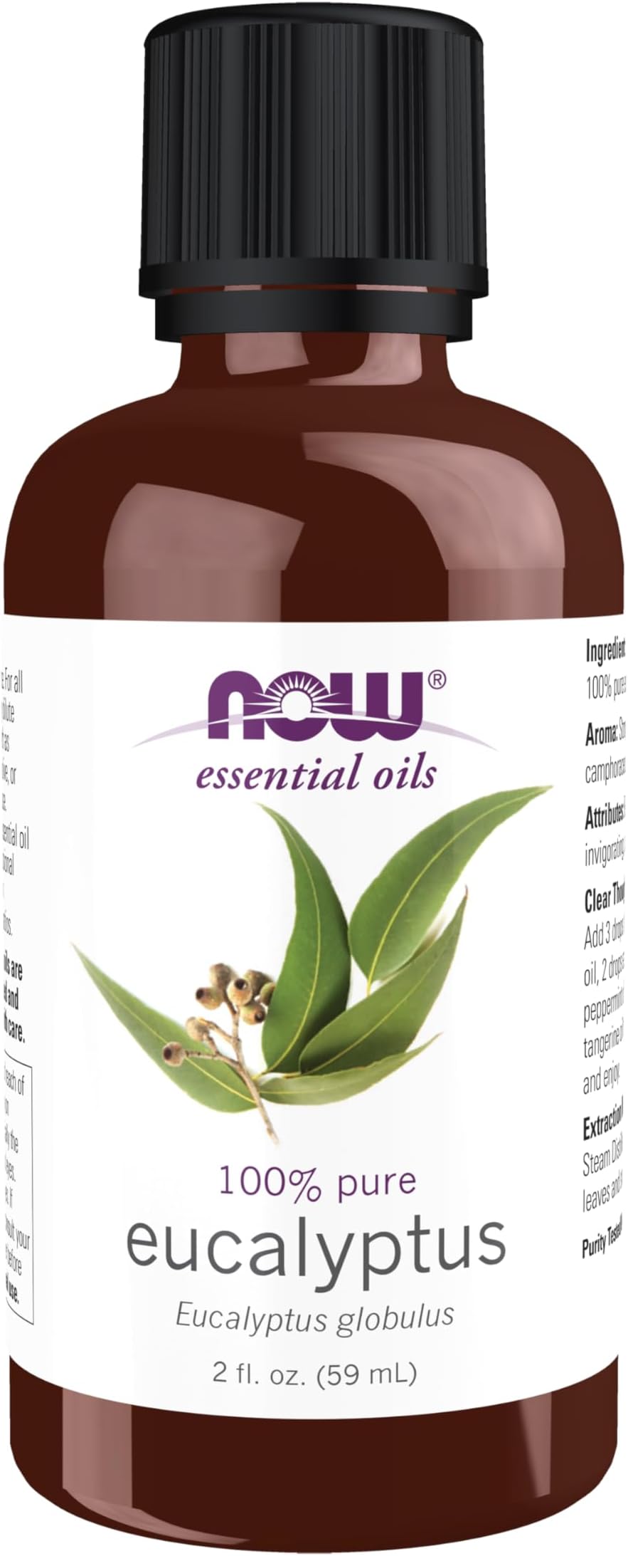 NOW Essential Oils, Eucalyptus Oil, Clarifying Aromatherapy Scent, Steam Distilled, 100% Pure, Vegan, Child Resistant Cap, 2-Ounce