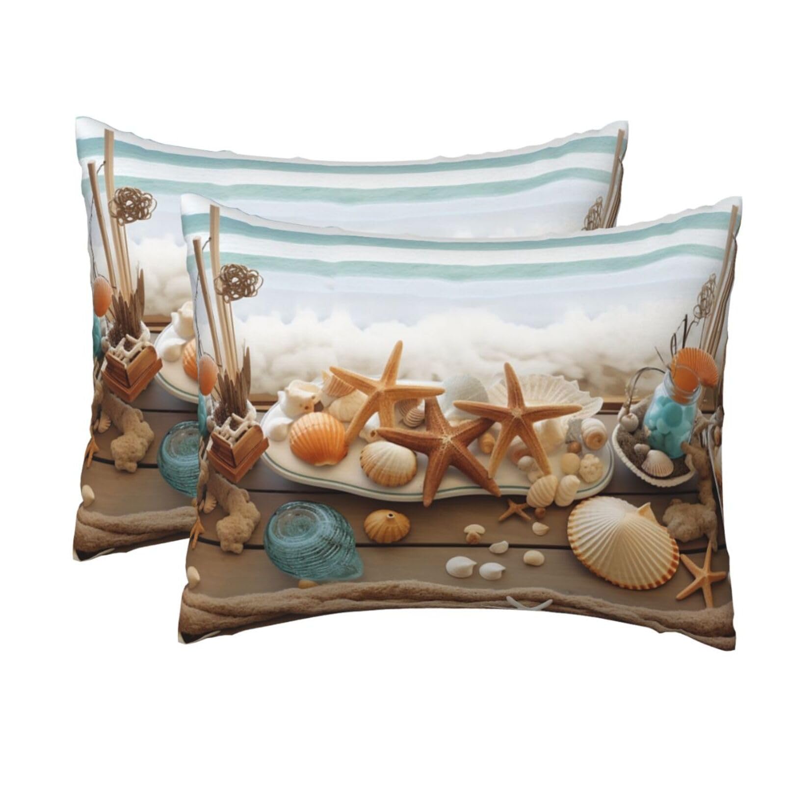 2 Pack Standard Size Pillow Cases for Hair and Skin Soft Breathable Pillow Case Covers with Hidden Zipper Ocean Beach Theme Pillowcase 20x26 Inches Pillow Cover for Sleeping Gift
