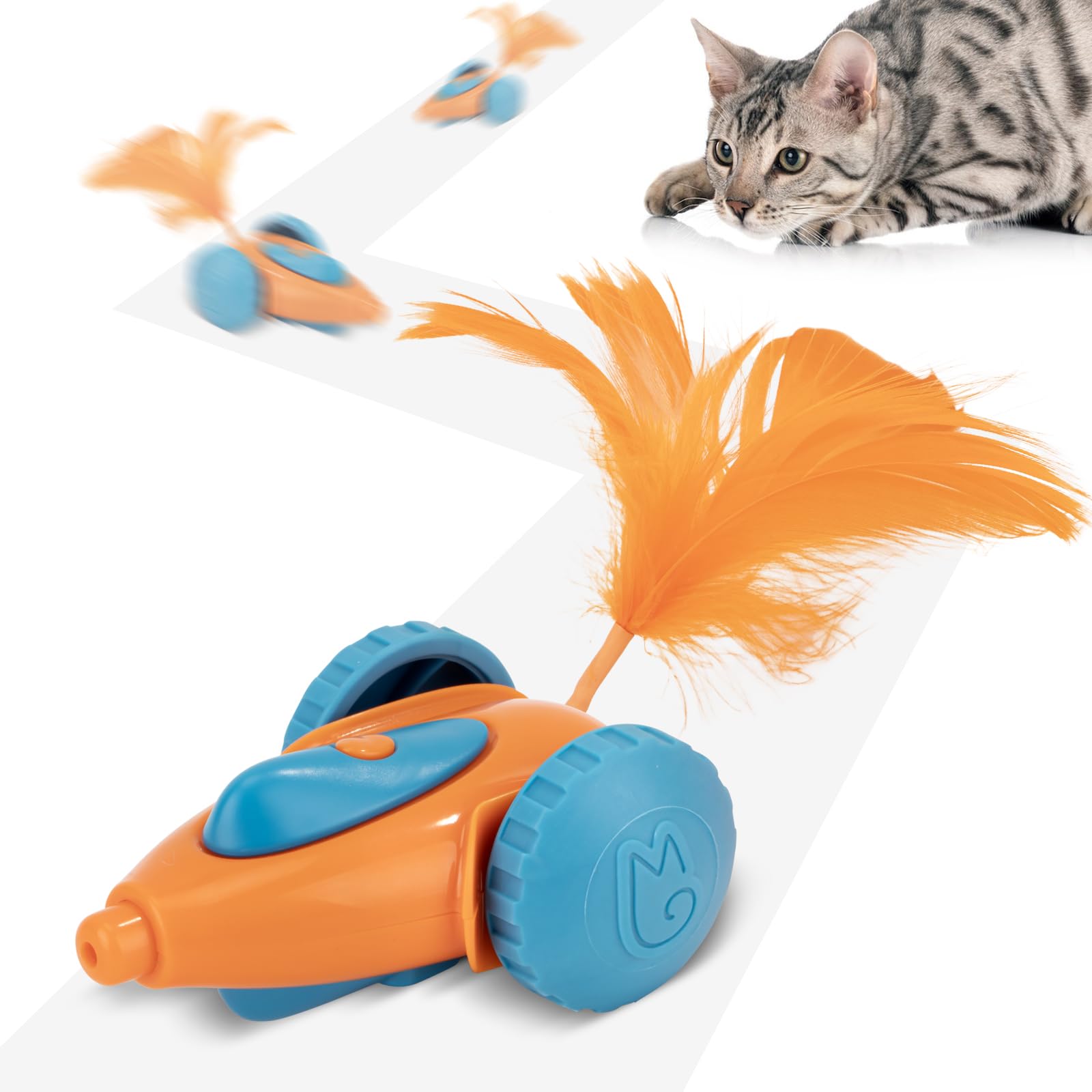 Migipaws Interaktives Katzenspielzeug, elektrisch bewegliche Maus mit weichem Federn,Intelligenter Sensor,Katzenspielzeug selbstbeschäftigung,wiederaufladbar