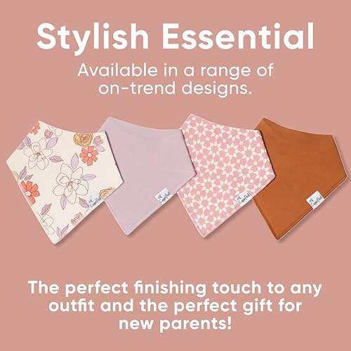 Miniatura 303 de Copper Pearl Paquete de 4 baberos de algodón suave para babeo y dentición, baberos absorbentes para bebés niñas y niños, ajustables para adaptarse a