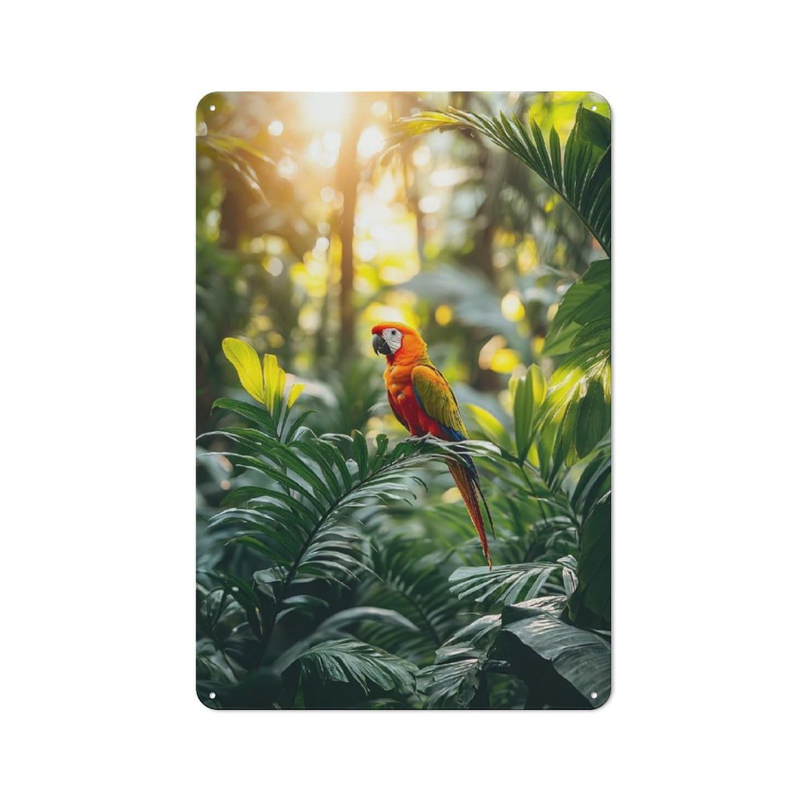 Classic Scarlet Macaw in Lush Jungle Setting Metal Sign 30x20cm, Classic Pub Decor for Diner, Restaurant, Shed Or Kitchen