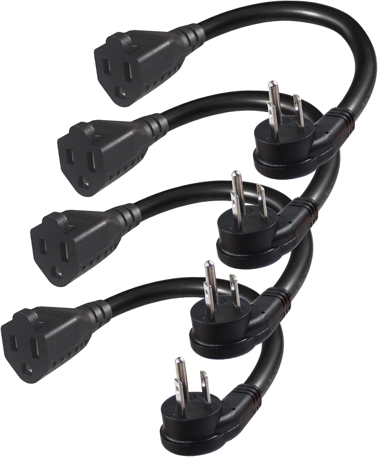 Flat Plug Short Power Extension Cord - 1FT Low Profile Flat Head 3 Prong Grounded Indoor Extension Cord, Rated for 13AMP,16AWG Heavy Duty Black Electrical Extension Cord with Flat Wall Plug