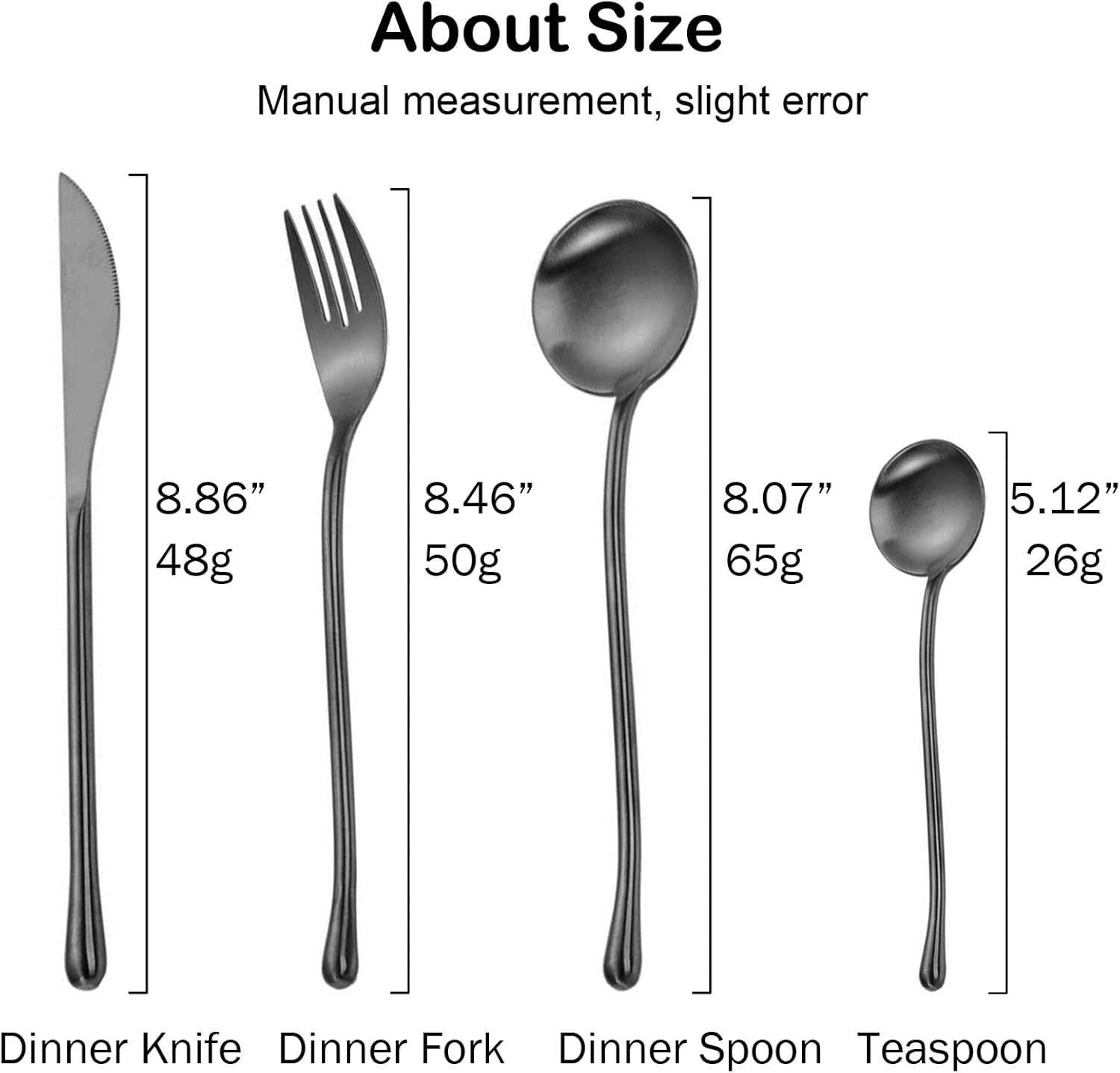 JASHII 304 Stainless Steel Silverware Set, Matte Black Flatware Set with Round Handle, Service for 6, Satin Finish, Dishwasher Safe for Home Restaurant