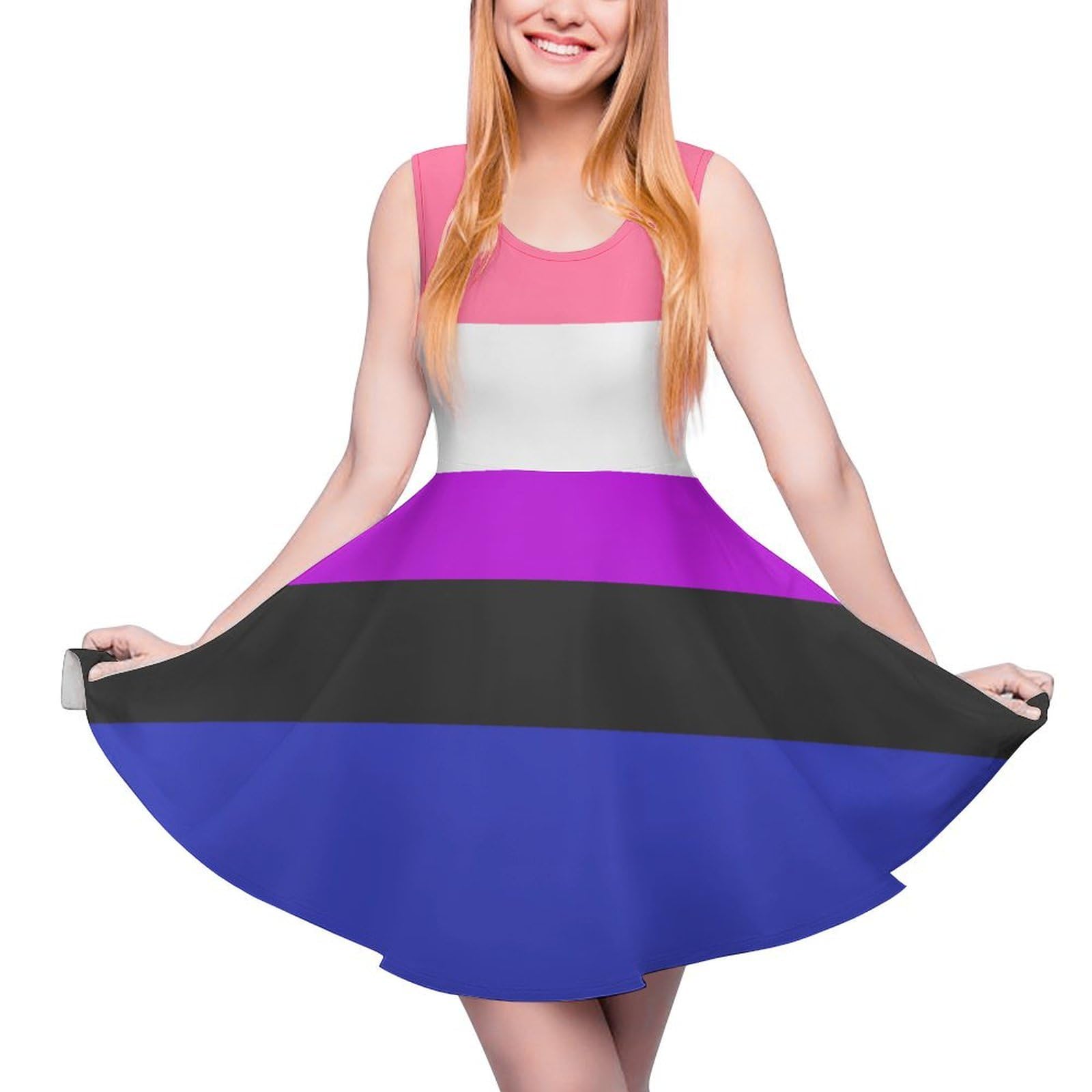 Asbwuo Unisex One Size Genderfluid Pride Flag Dress For Women Sleeveless Tshirt Party Beach Work Dresses