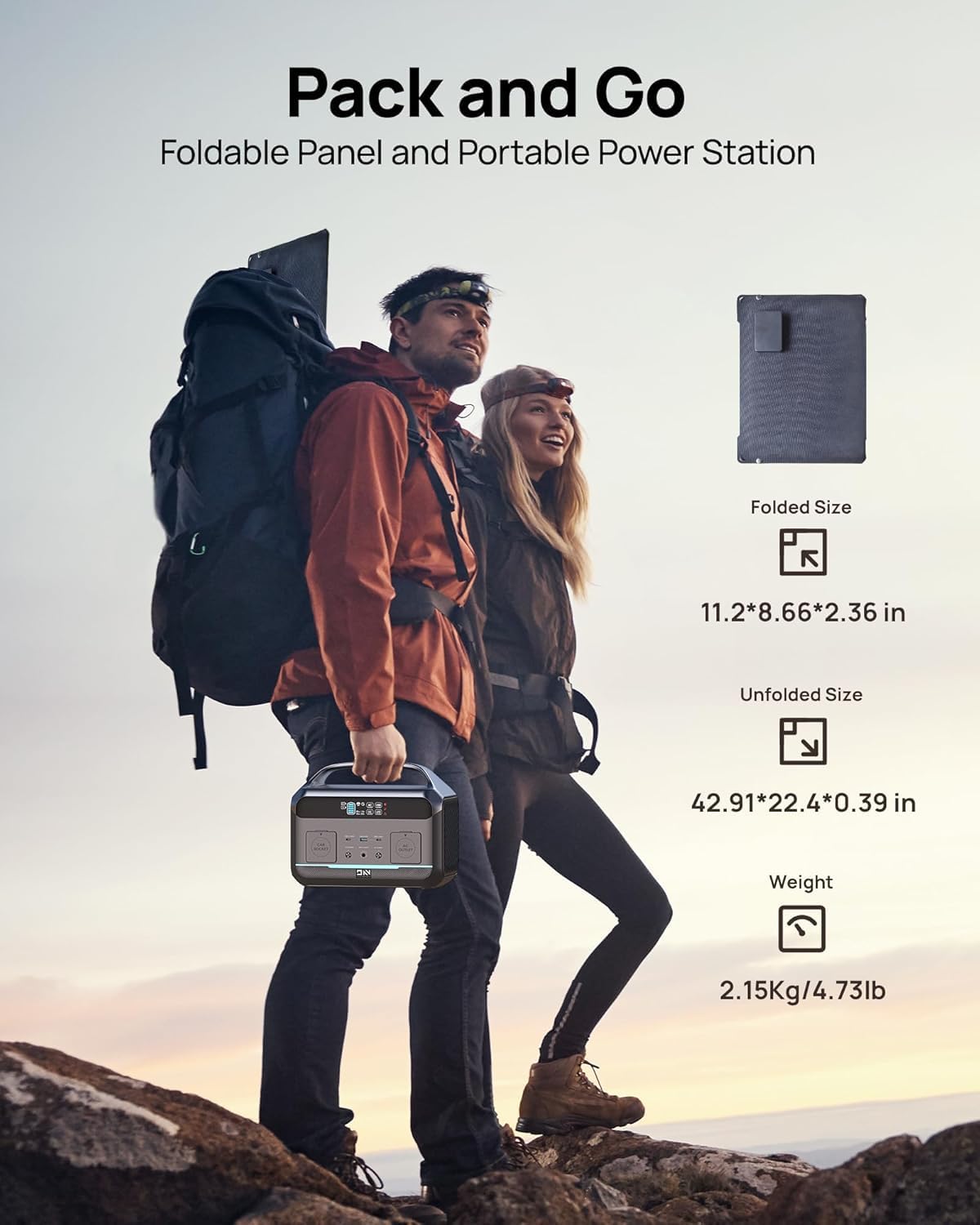 Portable Power Station 600W (1200W Surge) with 100W Solar Panel Included, 576Wh LiFePO4 Electric Generator, 1Hr Fast Charging, 100W USB-C PD Output, Solar Power Bank for Home Emergency, Camping, CPAP