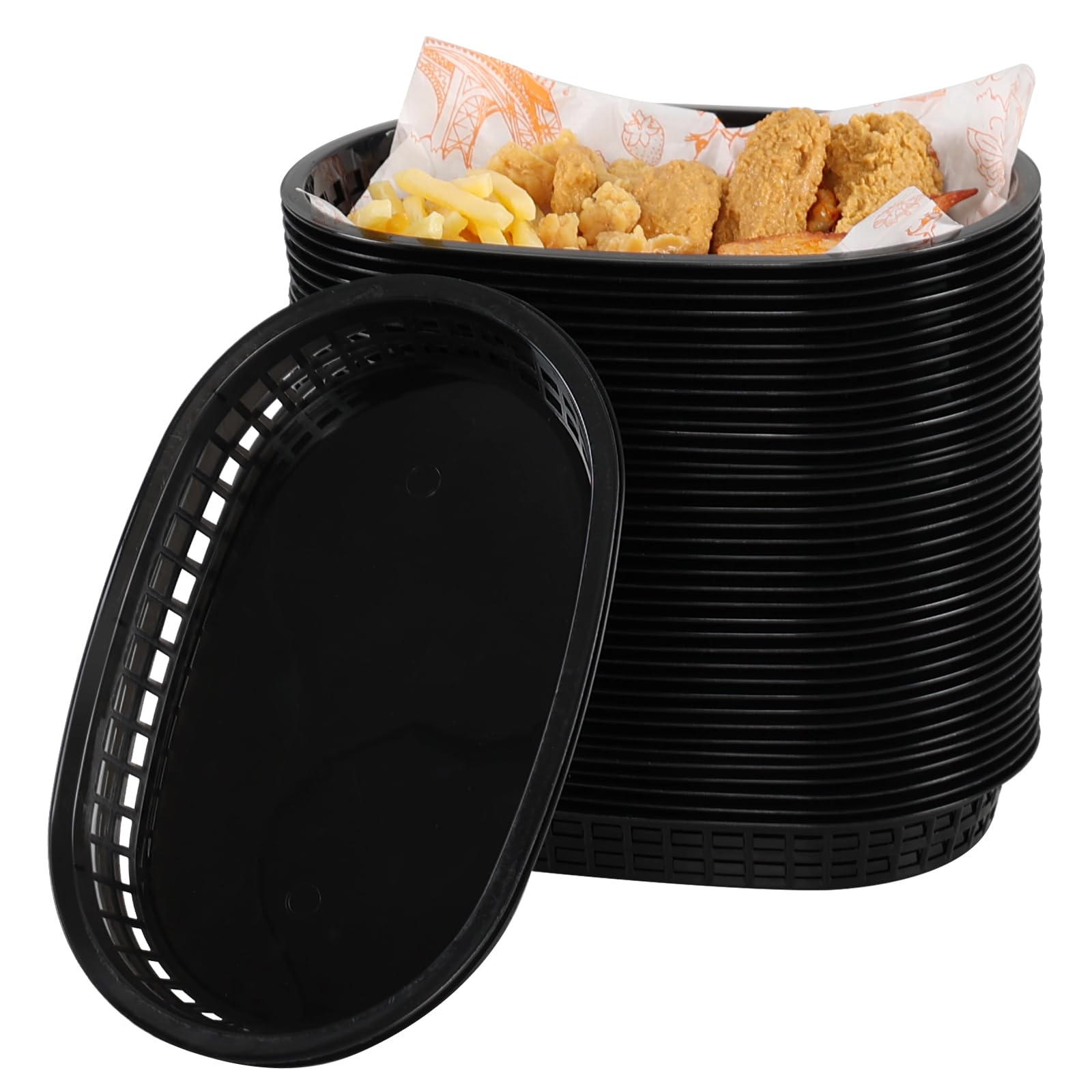 Ziglous 40 Packs Plastic Fast Food Baskets, Reusable Plastic Restaurant Serving Baskets, Black