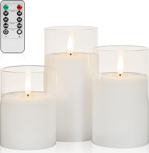 Miniatura 112 de Angelloong Velas parpadeantes de cristal transparente, sin llama, funcionan con control remoto y baterías, velas LED con temporizador, románticas