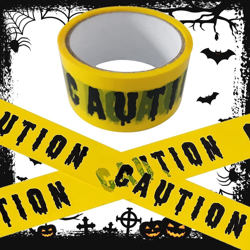 Tiokkss Halloween Caution Tape - Black and Yellow Hazard Warning Adhesive Barricade Tape for Outdoor Decorations and Zombie Party Props