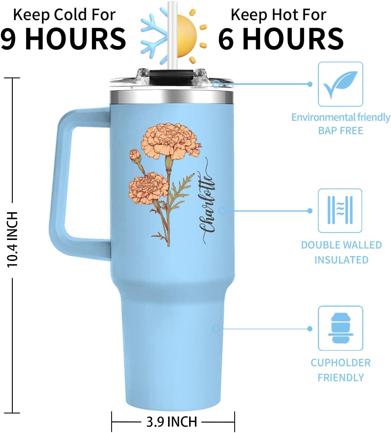 Personalized Birthday Gifts for Women-40oz Customized Birth Month Flower Tumbler with Name for Mom Grandma Aunts Sister Bestie on Birthdays,Mothers Day Christmas, Custom Female Birth Flower Gift,04