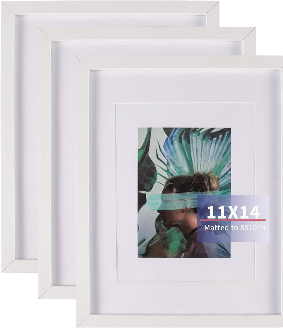 elabo 11x14 Picture Frame White (3 Pack) - High Definition Plexiglass Display Pictures 5x7,8x10 with Mat or 11x14 Without Mat - Vertical or Horizontal Wall Mounting