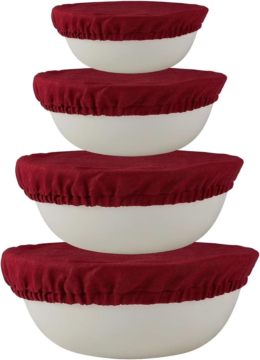 100% Pure Linen Bowl Covers For Bread Proofing, 2 Pcs 10 Inches Elastic Reusable Bowl Covers Large Ticking Striped Cloth Fabric Stretch Sourdough Lids