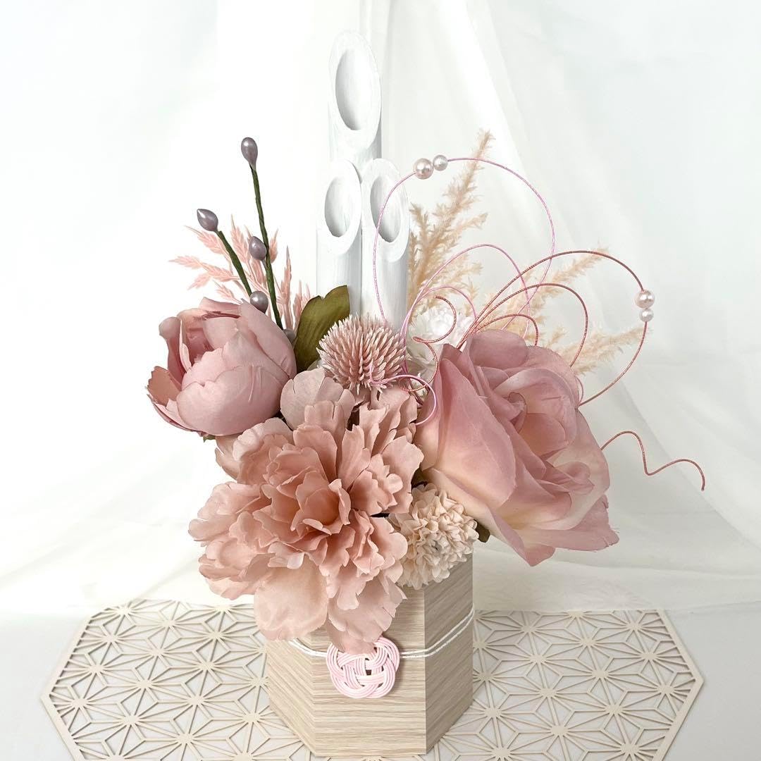 お正月飾り 門松 白 梅 ピンク 和風 モダン門松 ハンドメイド 大 199