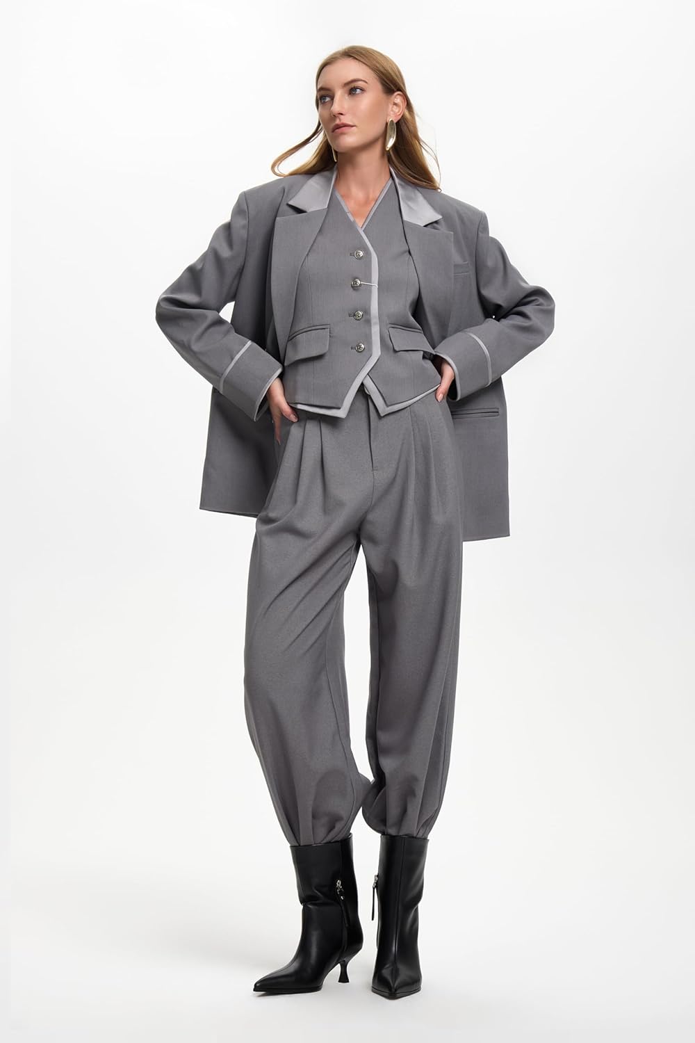 Womens Kitten Heel Boots, Pointed Toe Stiletto Faux Leather Mid Calf Ankle Booties for Women, Elegant Dress Boots for Fall & Winter Outfits - Image 5