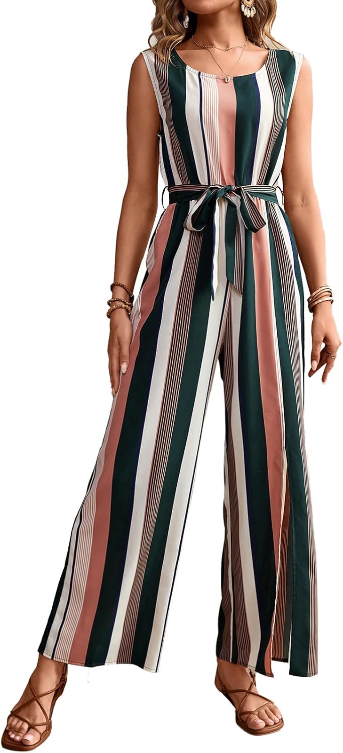 MSLG Women's Overalls Jumpsuit Summer 2026 Casual Work Sleeveless Loose Wide Leg Jumpsuits Romper with Belt and Pockets 814 - Image 4