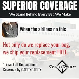 CaddyDaddy Constrictor Soft-Sided Golf Travel Bag Cover with Thick Dense Foam Padded Top 1 Year Full Replacement Coverage | North Pole Wheels & Lockable Zippers Case for Transporting Clubs on Airlines