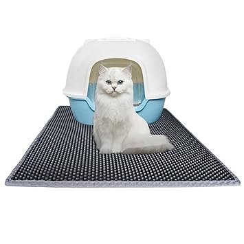 Pemony Cat Litter Mat Double Layer Design Large, 2-Layer Sifting Easy Clean, Litter Trapping Matts XL , Washable Scatter Control, Mat Soft & Easy To Release Litter (23.7x29.6 Inch (Pack of 1), Gray)