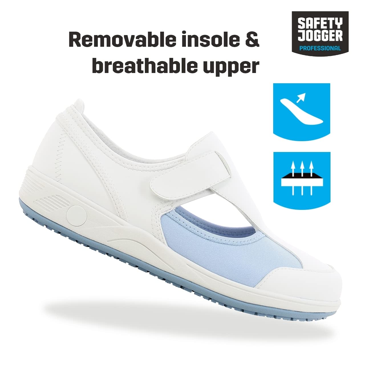 SAFETY JOGGER Chaussure de Sécurité pour Femme - Camille - Chaussure de Travail Légère et Confortable avec Scratch - Idéales pour Infirmières et Cuisine - Antidérapantes - Oxypas