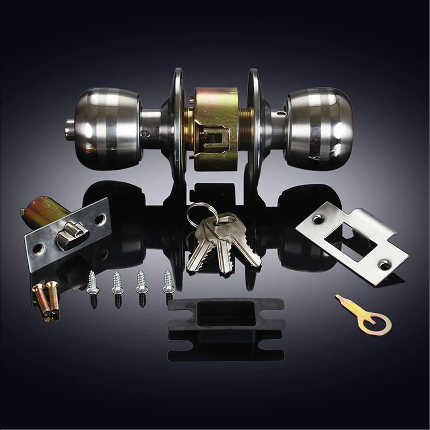 Privacy Door Knobs with Lock Interior Round Locks for Bedroom Bathroom Stainless Turn Thumb Locking Round Door Handle,1 Pack