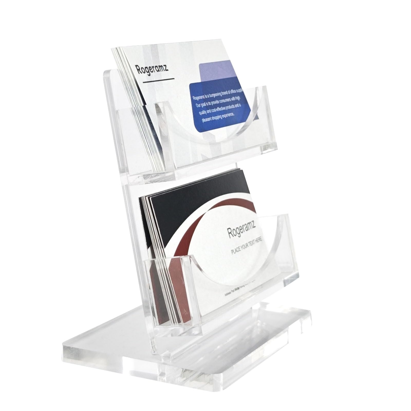 rogeramz Acrylic Business Card Holder 2-Tier for Desk - Office & Exhibition Clear Business Card Display Stand, Business Card Organizer with 2 Slots,