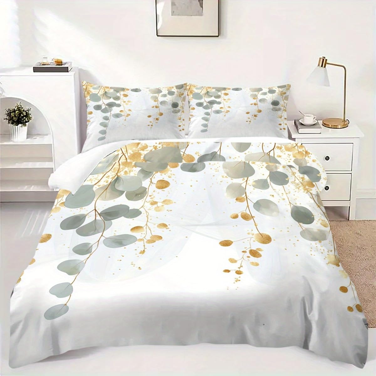 Housse de couette 240x260 feuilles blanches pour une ambiance de nuit sereine en toutes saisons