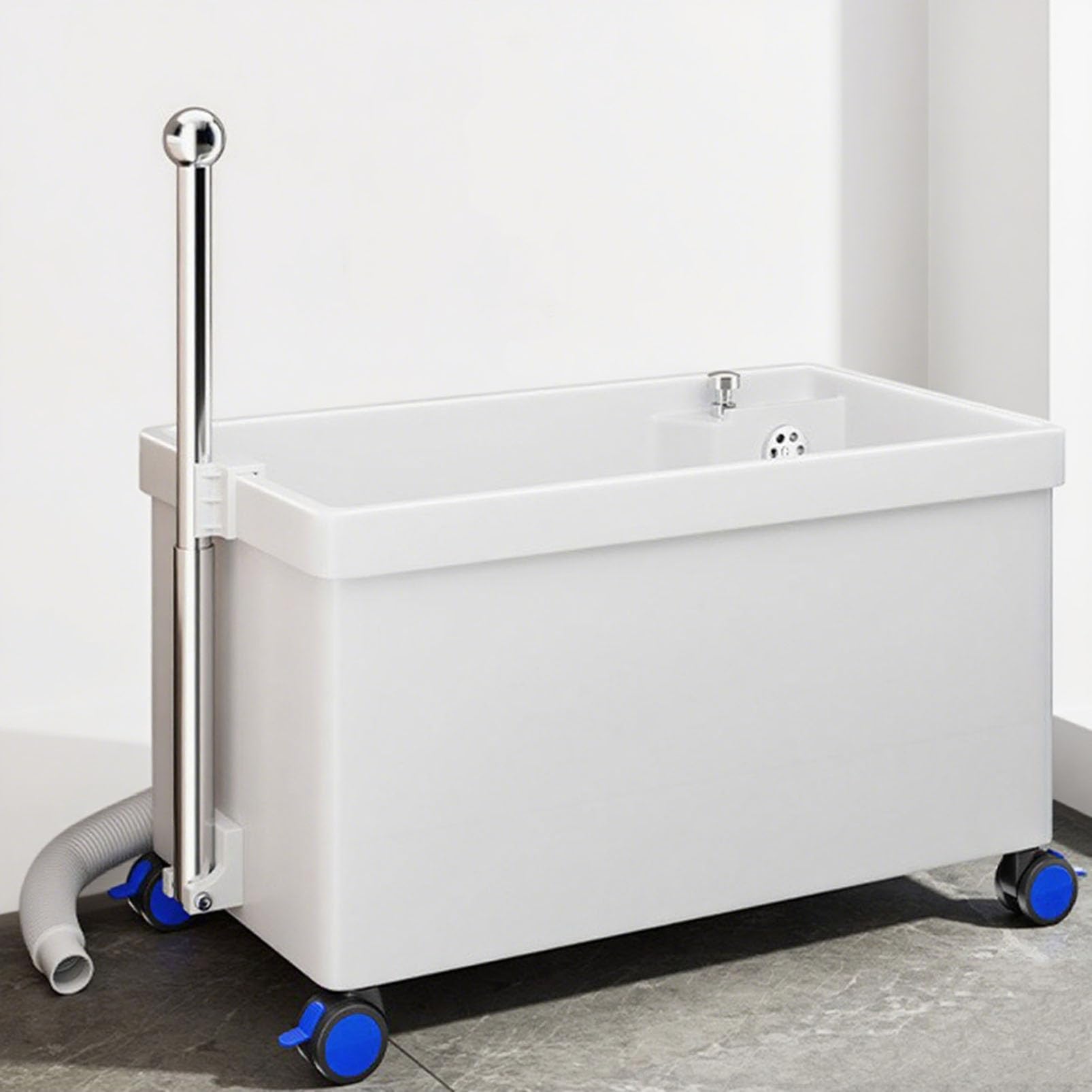 Lavello commerciale mobile con ruote, lavello multiuso con manico e scarico a un pulsante, vasca per lavanderia di grande capacità, lavabo per lavaggio a pavimento