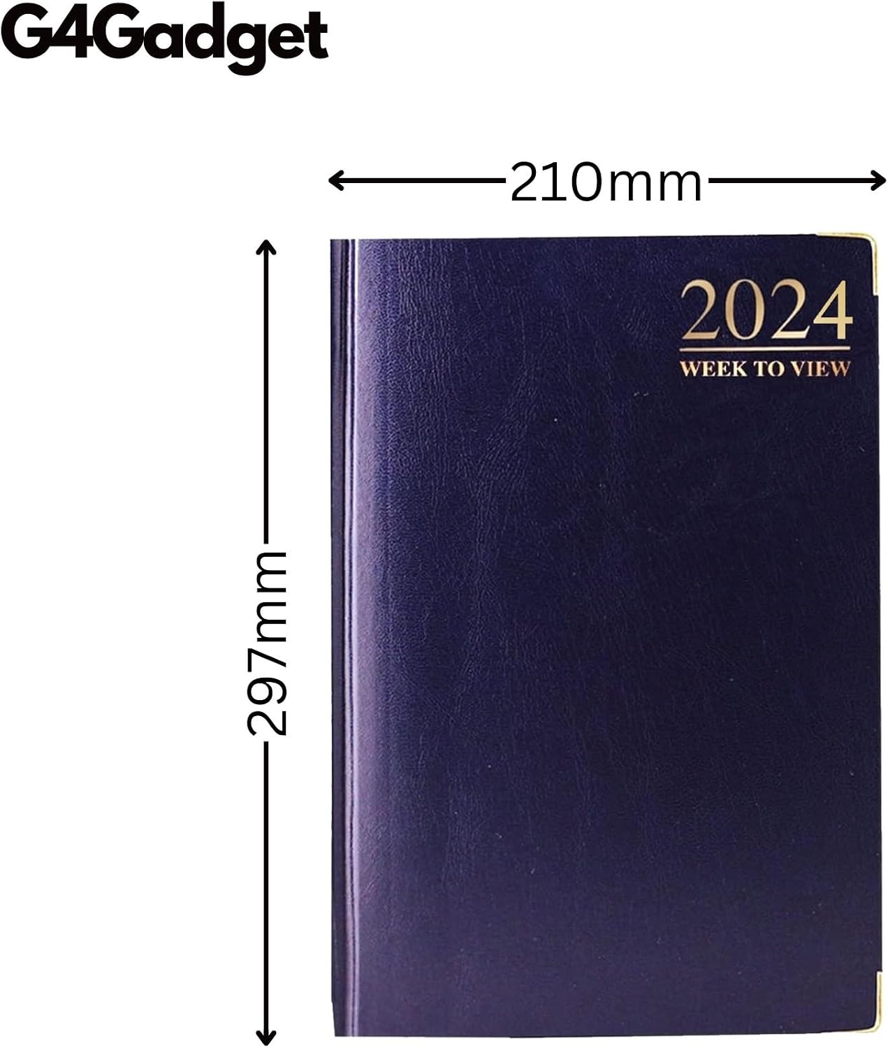 G4GADGET G4 2024 Blue A4 Week to View Diary Hardback Cover 80GSM Paper for Business Office & Home