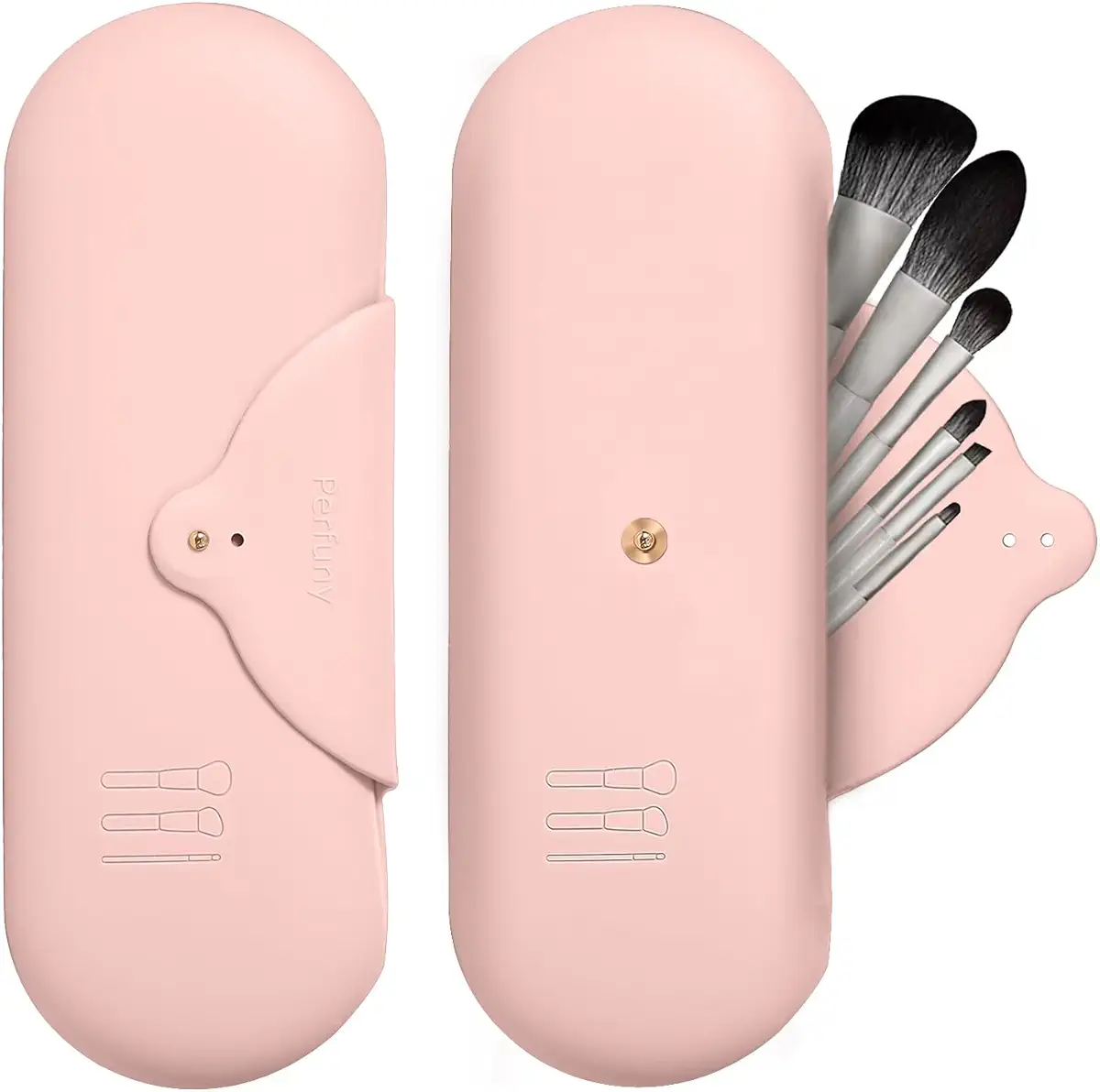 Travel Makeup Brush Organizer Makeup Brushes Holder Silicone Makeup Bag Brush Pouch Cosmetic Bag Brushes Case Travel Essential with Brush Cleaner Inside for travel (Pink)