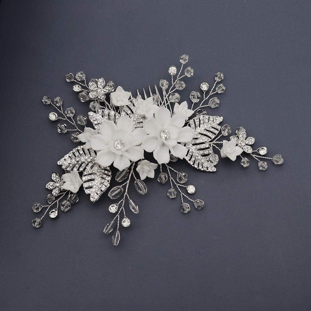 Braut Brautjungfer Haarkamm Clip Haarschmuck, Braut Blume Haarkamm Silber, Strass Vintage Seitenkamm, künstlicher Abschlussball Strand Haarschmuck für Frauen und Mädchen