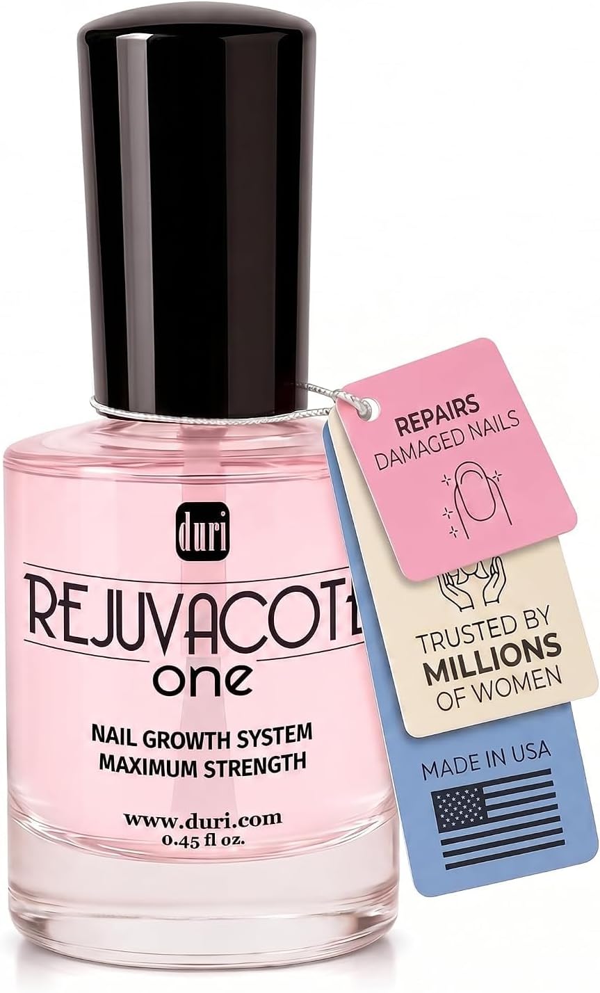 Rejuvacote 1 Original Maximum Strength Nail Growth System Base and Top Coat - Nail Hardener Repair Chipping Strengthen Breaking and Brittle Treatment, by Duri Cosmetics (Pack of 1)