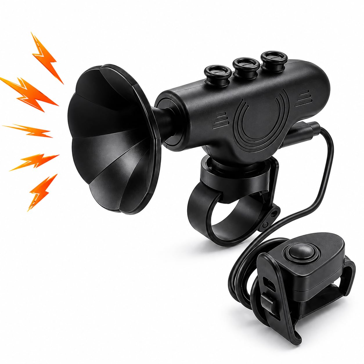 Electric Bike Horn, 120dB Waterproof Electronic Bicycle Bell with 300mAh Rechargeable Battery | Bicycle Horn for Handlebars | Easy Installation Bells for Adults, Kids Mountain Bike & Ebike - Black