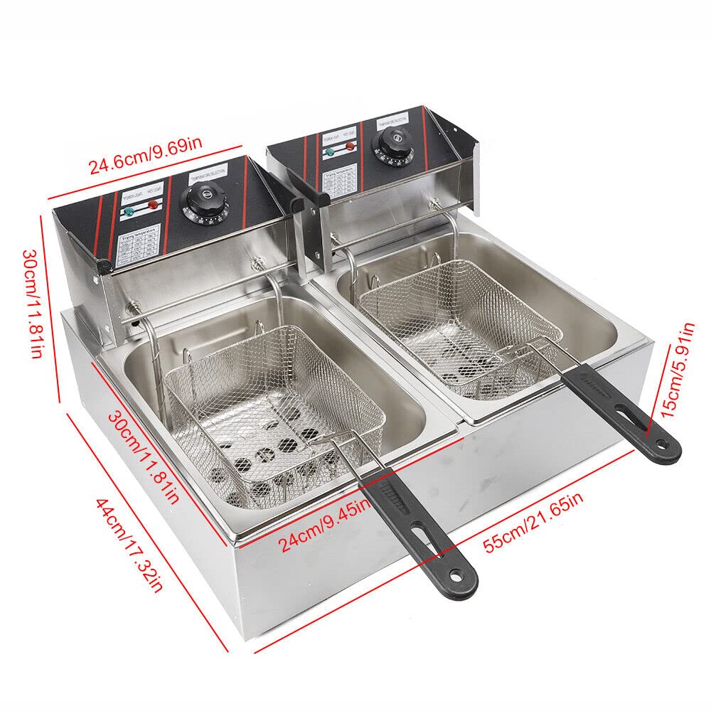 Freidora eléctrica de 12 litros doble mejor restaurante freidora comercial y tiempo ajustable de acero inoxidable para arandelas de cebolla pollo frito snack-Bars