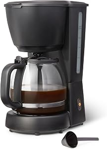 Amazon Basics Filter Coffee Machine with LED Indicator, 10-Cup Capacity Coffee Maker, 1.25L, 1000 W, Glass Carafe, Black