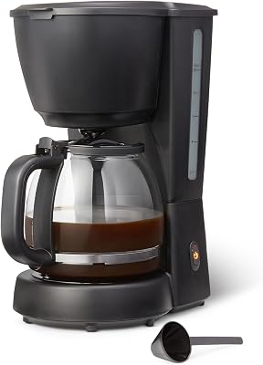 Amazon Basics Filter Coffee Machine with LED Indicator, 10-Cup Capacity Coffee Maker, 1.25L, 1000 W, Glass Carafe, Black